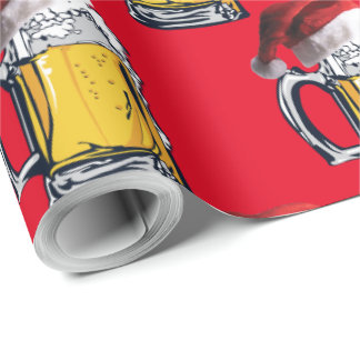 Christmas Beer wearing a Santa Claus Hat Wrapping Paper
