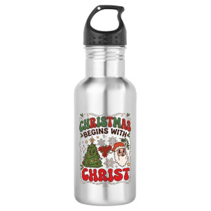 Christmas Begins Christ Santa Claus Tree Snowflake 532 Ml Water Bottle