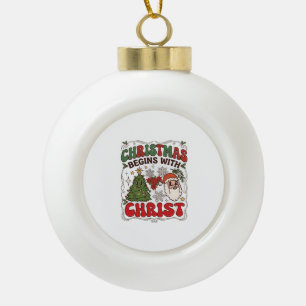 Christmas Begins Christ Santa Claus Tree Snowflake Ceramic Ball Christmas Ornament