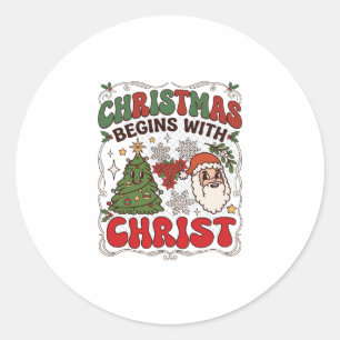 Christmas Begins Christ Santa Claus Tree Snowflake Classic Round Sticker