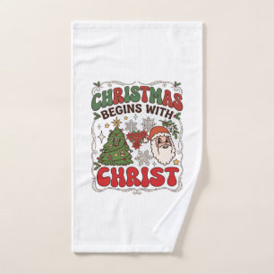 Christmas Begins Christ Santa Claus Tree Snowflake Hand Towel