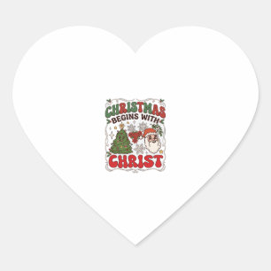 Christmas Begins Christ Santa Claus Tree Snowflake Heart Sticker