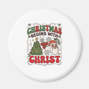 Christmas Begins Christ Santa Claus Tree Snowflake Magnet