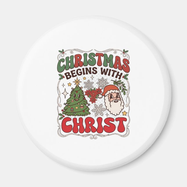 Christmas Begins Christ Santa Claus Tree Snowflake Magnet (Front)
