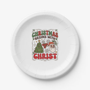 Christmas Begins Christ Santa Claus Tree Snowflake Paper Plate