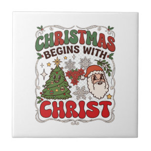 Christmas Begins Christ Santa Claus Tree Snowflake Tile