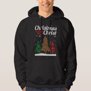 Christmas Begins With Christ Buffalo Plaid Jaguar Hoodie