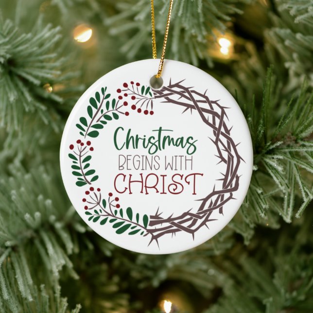CHRISTMAS BEGINS WITH CHRIST CERAMIC TREE DECORATION (Tree)