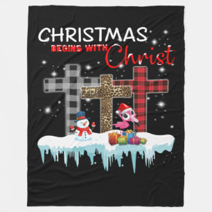 Christmas Begins With Christ Love Flamingo Fleece Blanket