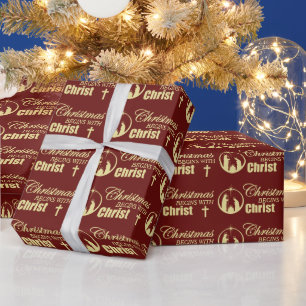 Christmas Begins with Christ on Red Wrapping Paper