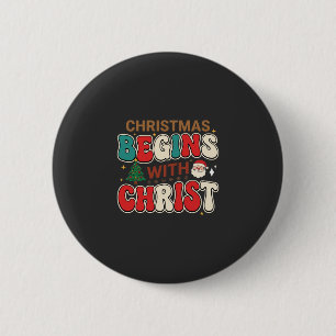 Christmas Begins With Christ Retro Santa 6 Cm Round Badge