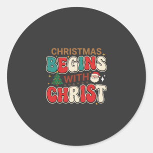Christmas Begins With Christ Retro Santa Classic Round Sticker
