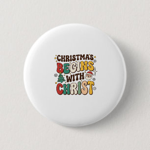 Christmas Begins With Christ Santa Tree Design 6 Cm Round Badge