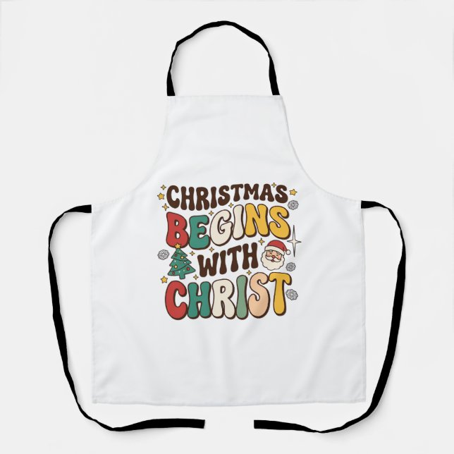 Christmas Begins With Christ Santa Tree Design Apron (Front)