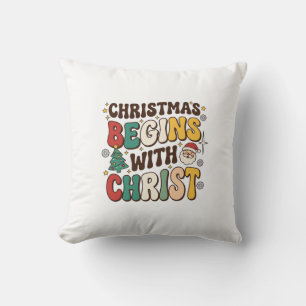 Christmas Begins With Christ Santa Tree Design Cushion