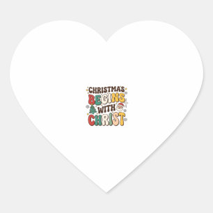 Christmas Begins With Christ Santa Tree Design Heart Sticker