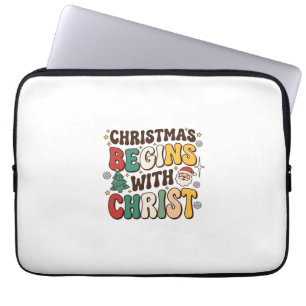 Christmas Begins With Christ Santa Tree Design Laptop Sleeve