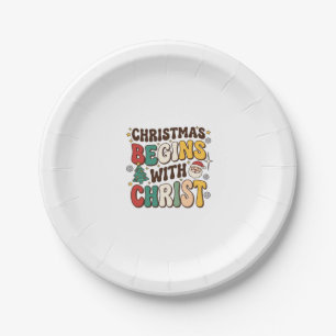 Christmas Begins With Christ Santa Tree Design Paper Plate