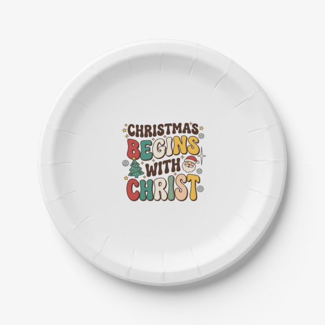 Christmas Begins With Christ Santa Tree Design Paper Plate (Front)