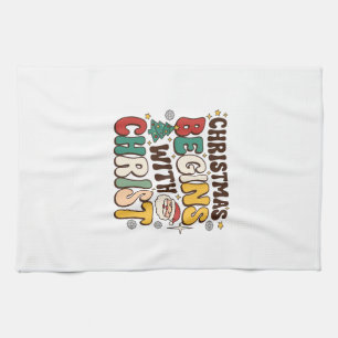 Christmas Begins With Christ Santa Tree Design Tea Towel