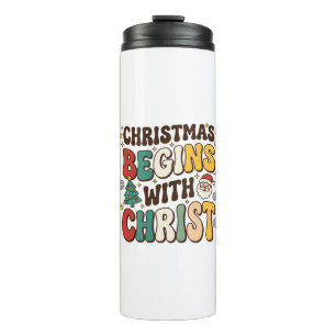Christmas Begins With Christ Santa Tree Design Thermal Tumbler