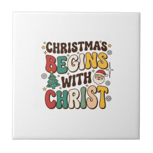 Christmas Begins With Christ Santa Tree Design Tile