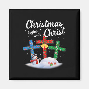 Christmas Begins With Christ Snowman Christian Cro Magnet