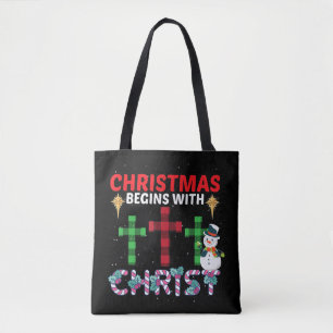 Christmas Begins With Christ Snowman Christian Rel Tote Bag