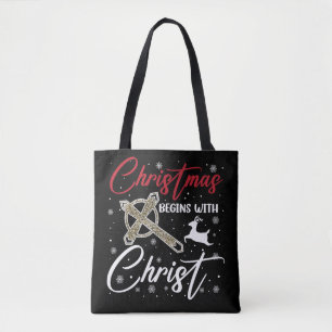 Christmas Begins With Christ Xmas Christian Tote Bag
