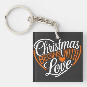 Christmas Begins With Love Digital Art Design Key Ring