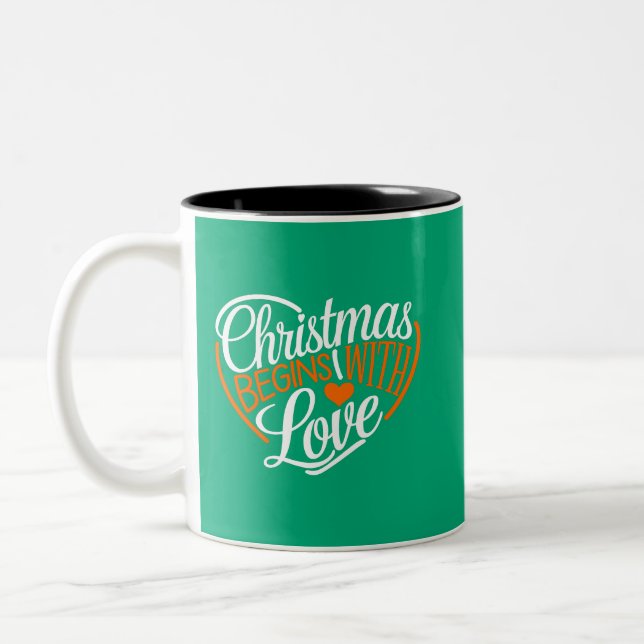 Christmas Begins With Love Digital Art Design Two-Tone Coffee Mug (Left)