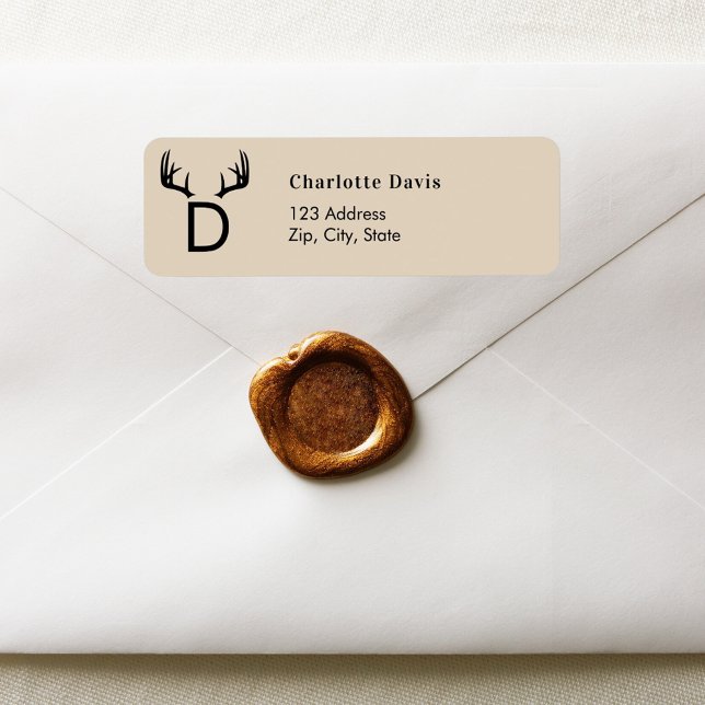 Christmas beige antlers monogram return address  (Creator Uploaded)