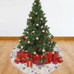 Christmas beige blue knitted winter wear nordic brushed polyester tree skirt<br><div class="desc">Beige nordic style background with a pattern in beige,  blue and white of knitted mittens,  socks and beanies.</div>