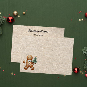 Christmas beige burlap gingerbread return address envelope