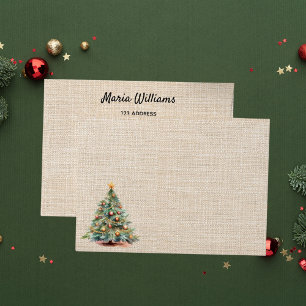 Christmas beige burlap tree return address envelope