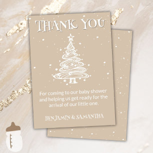 Christmas Beige Neutral Baby Shower Thank You Card