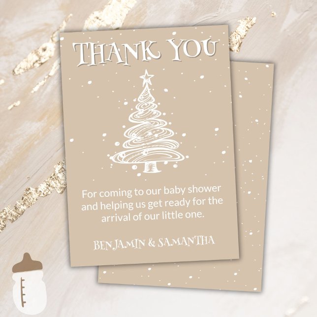 Christmas Beige Neutral Baby Shower Thank You Card (Creator Uploaded)