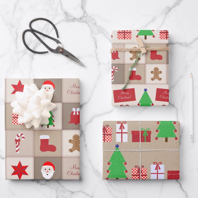 Christmas Beige Square Patterns Paper Sheets (Front)