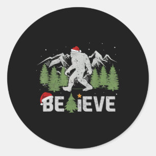 Christmas Believe Bigfoot Funny Xmas Tree For Mens Classic Round Sticker
