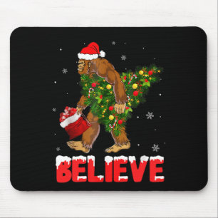 Christmas Believe Bigfoot Funny Xmas Tree For Mens Mouse Pad