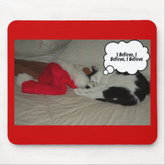 Christmas Believe Black and White Kitten Mouse Pad