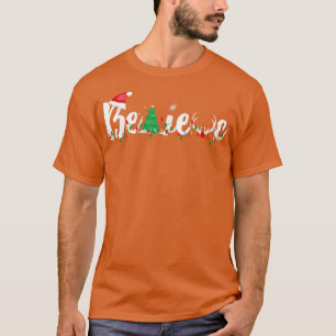 Christmas Believe Boys Girls Santa Hat Xmas Tree T-Shirt