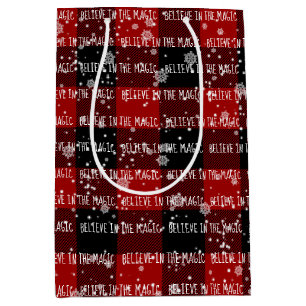 Christmas BELIEVE IN THE MAGIC Text In Snowflakes Medium Gift Bag