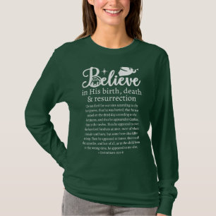 Christmas Believe Jesus Nativity Green Long Sleeve T-Shirt