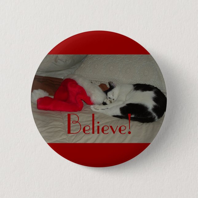 Christmas Believe kitty cat 6 Cm Round Badge (Front)