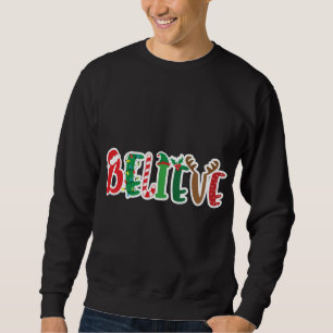 Christmas Believe Lights Santa Hat Candy Cane Elf Sweatshirt