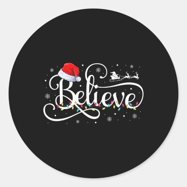 Christmas Believe Santa Claus Funny Family Matchin Classic Round Sticker (Front)