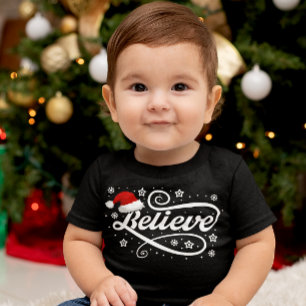 Christmas Believe Santa Claus - Santa Hat Black Baby T-Shirt