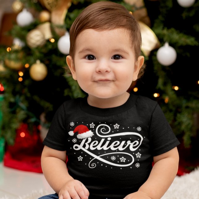 Christmas Believe Santa Claus - Santa Hat Black Baby T-Shirt (Creator Uploaded)