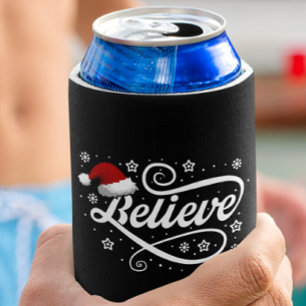 Christmas Believe Santa Claus - Santa Hat Black Can Cooler